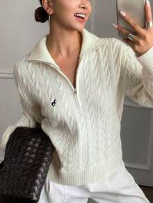 Damski sportowy top w jednolitym kolorze, zapinany na guziki, z długim rękawem, z małym kwiatowym nadrukiem na klatce piersiowej, idealny na jesień i zimę, odpowiedni do uprawiania sportu i aktywności na świeżym powietrzu, sweter damski, na siłownię i do biegania.