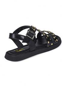 Loris Shoes Oficial Women's  Flat Sandal Flat X Buckle Spike Comfortable 009-085 - 黑色 - 查看 4