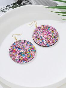 1 Cặp bông tai hình tròn nhiều màu lấp lánh hình học cổ điển dành cho nữ, phụ kiện đa năng cho kỳ nghỉ, tiệc tùng, quà tặng - Màu tím hoa cà - Xem 3