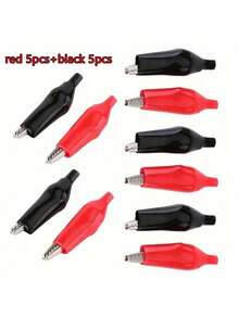 10 piezas de Pinzas de Cocodrilo, Pinzas de Prueba de Energía, Cables Jumper de Cocodrilo - Negro+Rojo - Ver 9