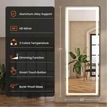 Sweetcrispy LED Full Length Mirror, 26"X 71" Floor Stand Mirror With Dimmable Light, Wall Mounted For Bathroom,Bedroom, Living Room, Entryway - 查看 3