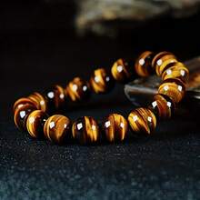 1pc 12mm Natural Stone Beads Bracelets Large Tiger Eye Bangle Bracelet For Men And Women Lucky Jewelry Ideal Gift - Màu vàng - Xem 2