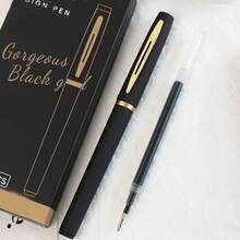 5mm Black Signature Pen, Smooth Writing Business Office Signing Pen, Student Planner Marker Pen, Elegant Gift Box - Ruột bút bi đen và vàng 5 chiếc - Xem 5