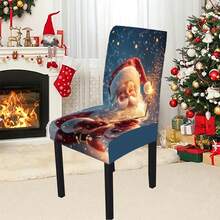 1/4/5/6/7/36pcs Christmas Santa Claus Holding Glowing Magic Wand With Snowflake & Glitter Print Chair Cover/Slipcover Set, Suitable For Indoor Home, Restaurant, Hotel, Ideal For Modern Daily Decor. Tablecloth Fits Square Dining Table, Elastic Chair Cover Is Washable. - Multicolor - View 18