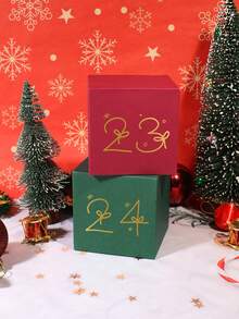 24pcs Christmas Advent Calendar Boxes Set, 24Pcs Red & Green Boxes With Gold Numbers & Xmas Motifs, Festive Countdown Decor Home Decor Christmas Decorations Room Decor Winter Christmas Decorations Home Christmas Gifts Christmas Decor