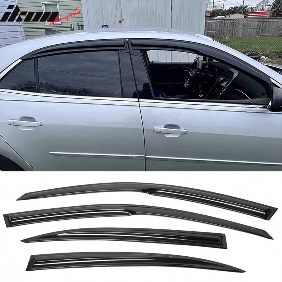 4PC Set Window Visors For 2013-2015 Chevrolet Malibu & 2016 Malibu Limited Window Rain Guards Smoked Aero JDM Wind Deflectors Stick On By 4PCS, 2014 - Smoke/Tinted - View 1