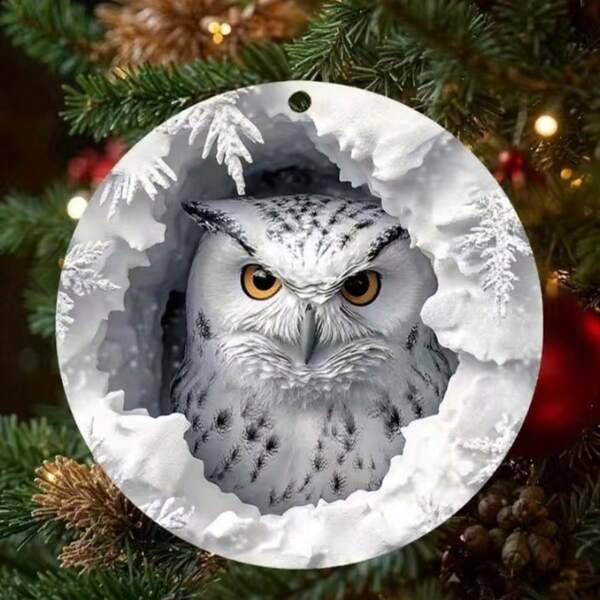 1 pieza Decoración navideña de búho de acrílico, decoración colgante para árbol de Navidad, colgante de acrílico 2D, adecuado para regalos de fiesta de Navidad, regalos de Acción de Gracias y Navidad, sin plumas, sin necesidad de energía, decoración navideña para exteriores