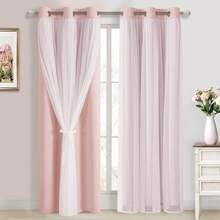 DWCN 2pcs Layered Curtains For Living Room Blackout And Sheer Curtains Grommet Top Window Curtains With Sheer Overlay For Bedroom - 腮粉 - 查看 11