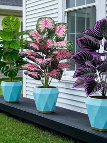 3pcs Large Artificial Plants Set, Lifelike Fake Plants Set With Violet Plants, Monstera & Pink Leaves For Home, Garden, Patio Decor | All Season Faux Greenery, Artificial Outdoor Plant, Perfect For Office, Wedding & Christmas Decoration, Home Decor, Garden Decor (Without Pot)