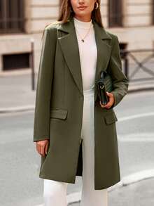 Women's Spring Fall Long Blazer Jackets Long Sleeve Lapel Pockets Loose Fit Work Casual Blazers Outerwear Western Outfits For Women - xanh quân đội - Xem 3