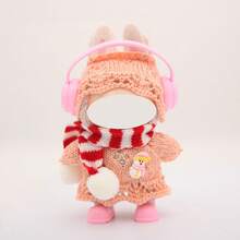 Weihnachtsthematisches Cut Out gestricktes Pullover-Set, kombiniert mit Schal, Kopfhörern, Schuhen, für LABUBU, Halloween, Weihnachten, Feiertage, Geburtstagsgeschenk (ohne Plüschpuppe)
