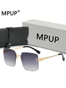 MPUP (Free Glasses Bag)Men's And Women's Large Metal Frame Fashion Glasses, Retro Gradient Color Frameless Fashion Glasses, Suitable For Summer Sun Protection, Beach Vacation, Outdoor Sports, Parties, Mountain Climbing, Fishing, Shopping And Photo Accessories