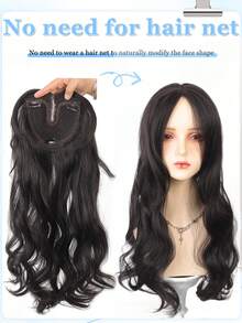 22 英寸合成假发中分刘海顶饰女士隐形无缝头发波浪长卷发八字刘海头顶自然隐形替换遮盖白发 360° 遮盖顶饰 - 彩色 - 查看 6