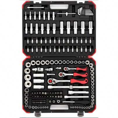 Kit de ferramentas multifuncionais para reparo de automóveis com 46 peças, conjunto de chaves de catraca incluindo soquetes, encaixe de 1/4", extensões de aço cromo vanádio, para manutenção automotiva e uso doméstico - Construção em aço cromado