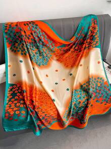 1pc 110cm Women's Floral Print Bandana Scarf, Silky Smooth Satin-Like Texture, Versatile Headscarf/Shawl For Daily Use - Gold - View 4