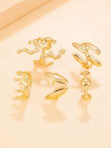 5 件/套复古波西米亚不对称液体开口戒指套装，可调节不锈钢镀金戒指，女士派对礼物 - 套裝戒指 - 查看 9