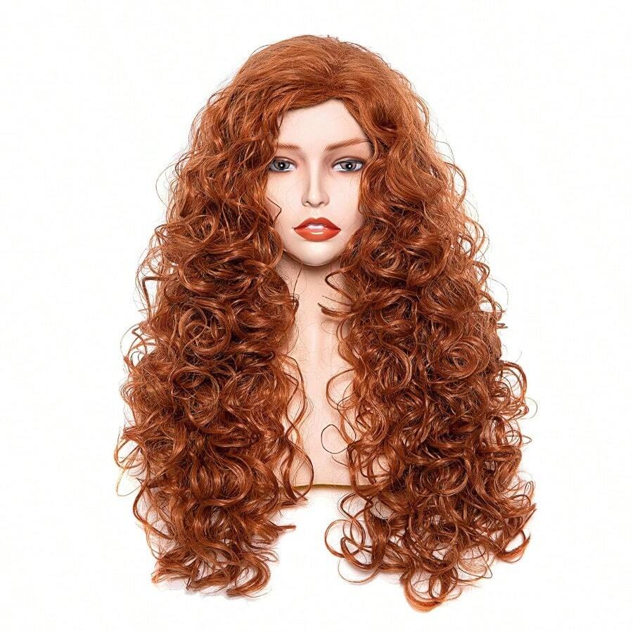 GYJ  28 Inches Long Wavy Ginger Wigs For Women Auburn Natural Curly Synthetic Costume Hair Wig Fox Red Fluffy Full Head Halloween Wig138 - 薑色 - 查看 1