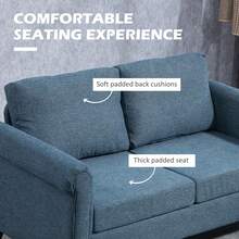 HOMCOM Vintage Loveseat, Upholstered Love Seat Furniture, Chenille-Feel Fabric 2 Seater Sofa Couch With Rolled Arms, Gourd-Shaped Rubber Wood Legs For Living Room, Dark Blue - 藏蓝色 - 查看 3