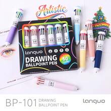 Languo 60-Color Oil-Based Ballpoint Pen - 10-Color Combined With 1-Color Multi-Color Pen For Diary Writing, Drawing And Note-Taking - 0.8mm Cute Cartoon Soft Grip Gel Pen, Gel Pen - Student Comic Drawing Colored Ballpoint Pen, Notebook Pen, Creative Stationery