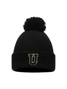 个性化婴儿帽，单只绒球帽，定制 A-Z 字母婴儿帽，男童女童无檐小帽，儿童针织帽，温暖可爱，帽子，日常时尚，适合返校生日礼物 - 黑色 - 查看 8