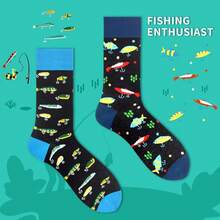 Men's Funny Novelty Crazy Pattern Dress Socks For Gifts - Black/Blue/Multicolor Fishing-4m - View 7