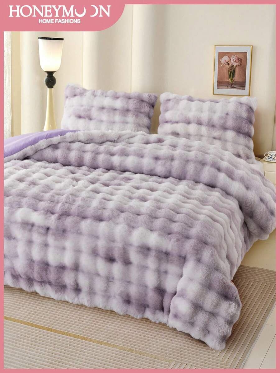 1pc Wonderful Fluffy Faux Rabbit Fur Bubble Comforter, Tie-Dyeing Purple Plush Fuzzy Bedding, Warm Soft Bubble Comforter Bedding For Winter, No Pillowcase, Comfortable And Machine Washable, Oeko-Tex Certified. - Multicolor - View 1