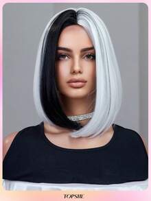 TOPSHE 30cm zweifarbige kurze gerade Haare ohne Pony, schwarze Perücken für Frauen, weiches, hitzebeständiges synthetisches Haar, für den täglichen Gebrauch, Partys, Halloween & Cosplay, Halloween Kostüm