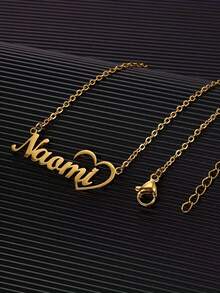 Customized Name Paperclip Pendant Necklace, Personalized Silver/Gold Chain Necklace, Customizable 1-2 Name Engraved Pendant Necklace, Fashionable Stainless Steel Jewelry, Couple Gift, Birthday/Anniversary Gift - Golden Love Heart - View 7