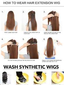 1PC V-Shaped Clip-In Hair Extensions For Women Multi-Color 22-Inch Length Natural Wave Synthetic Heat-Resistant Fiber Wig Suitable For Everyday Wear