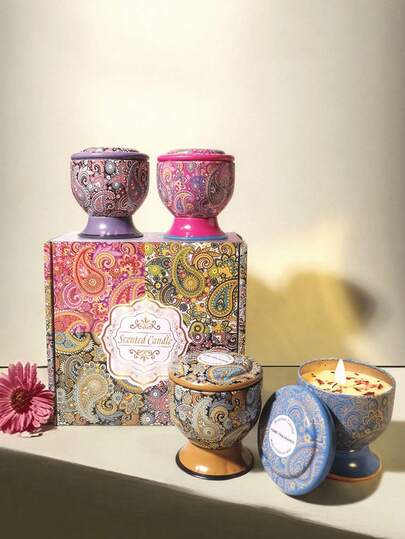 4件套干花香薰蜡烛，高杯香薰蜡烛减压礼盒套装，图案精美，适合装饰摆设，可用于香薰疗法和各种节日装饰，是馈赠亲友、圣诞节的理想礼物。