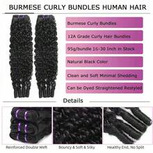 Cabelo Cacheado Birmanês em Mechas 100% Cabelo Humano Virgem Não Processado Ondas de Água 3C 4A Cachos Espirais 1/2/3/4/5 Mechas Extensões de Trama Dupla - Natural Black - Ver 4