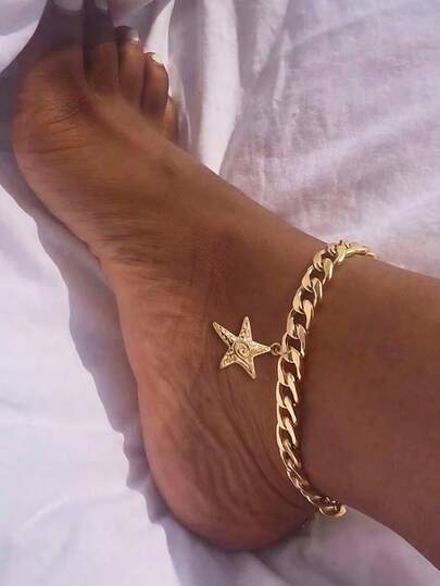 1 件时尚复古夸张海星粗链脚链，不锈钢材质，适合休闲穿着、礼物、全年、派对和日常穿着