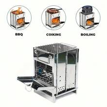 TAIMASI 1pc Compact Mini Firewood Stove - Stainless Steel Portable Fire Pit, Lightweight & Durable Design For Camping, BBQs, Backyard Gatherings - No Electricity Needed, Outdoor Heating & Cooking Essential, Bbq Accessory, Foldable Structure, Heatresistant Material-Perfect For Christmas, New Year's, Valentine's Day, And Father's Day Gifts - 銀色 - 查看 5