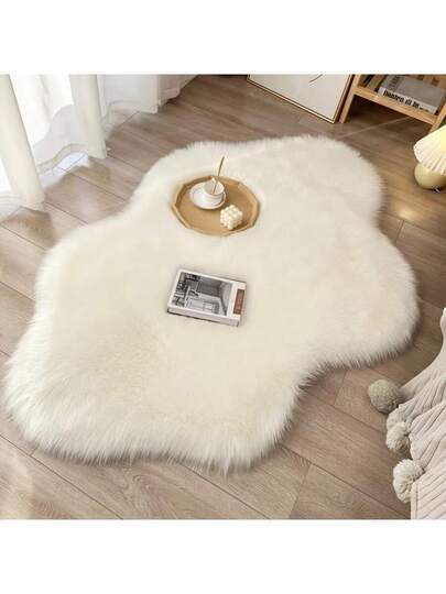 1pc Zachte Fluffy Fur Mat Wit Area Rug, Com Tafel Bedroom, Living Room, Study, Office, Entryway, Room As Vloer Mat, Plush Bedroom Rugs, Washable Non Slip, Schattige Vloerkleed Indoor All Season Home Ideal Luxurious Asymmetrical Shape, Bedside Faux Bathroom ative Door Mats, Ho Home, ations view 2