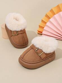 1 Pair Faux Suede Thermal Lined Children's Sports Shoes, Winter New Girls Warm Anti-Slip Toddler Shoes - Brown - View 10