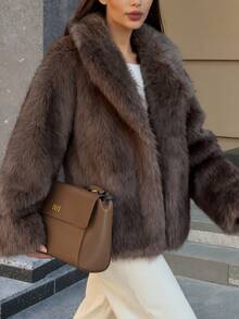 2025 Fall&Winter New Arrivals, Women's Loose Fit&Regular Length Long Sleeve Flannelette Collar Winter Jacket,Button Up Jacket Women,For Holiday/Daily/Formal&Evening/Travel/Country Concert/Airport/Party/Birthday, Fall&Winter Women Coat,Fall&Winter Coat,Fall Outfits Women,Winter Jacket Coat,Winter Jacket,Going Out Tops Women,Business Casual Woman,Christmas Clothes,Halloween Clothes Women,Fall,Winter, - Coffee Brown - View 8