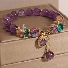 1pc Romantic Vintage Amethyst Bead Bracelet, Suitable For Daily Wear, Holiday Gifts, Jewelry Gifts