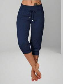 Womens Capri Yoga Pants Loose Drawstring Pajama Pants Lounge Joggers Pants With Pockets - Màu xanh hải quân - Xem 1