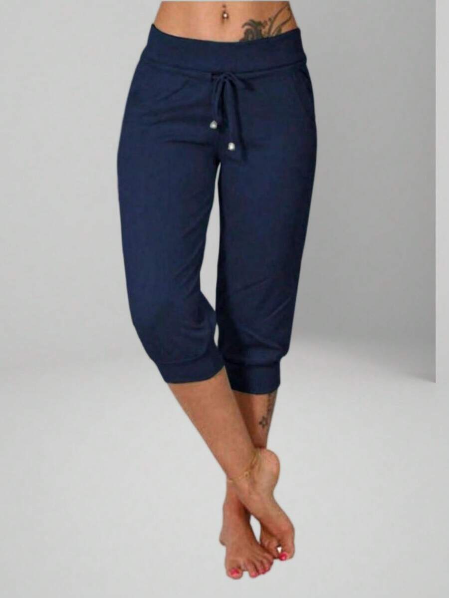 Womens Capri Yoga Pants Loose Drawstring Pajama Pants Lounge Joggers Pants With Pockets - Màu xanh hải quân - Xem 1