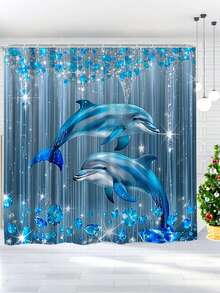 1 件蓝色梦幻海豚舞蹈图案印花，海洋元素防水浴帘挂毯墙面装饰窗帘，带 12 个挂钩，防水涤纶面料浴帘，装饰性浴缸隔断帘，现代家居浴室装饰，可机洗，索环顶部，无衬里编织浴帘，适用于酒店公寓浴室装饰，家居装饰浴室配件，很棒的礼物圣诞装饰 - 彩色 - 查看 14