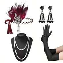 女士现代连衣裙 1920 年代复古流苏亮片蕾丝鸡尾酒会连衣裙 惊艳盖茨比女士连衣裙 搭配咆哮的 20 年代配饰套装 万圣节派对化妆舞会 - 多色 - 查看 4