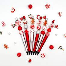 8 قطعة مجموعة صنع المجوهرات من سلسلة حلوى عيد الميلاد، تشمل أقلام مخرزة وخرز خشبي، مناسبة لصنع أقلام مخرزة DIY، لوازم المكتب والمدرسة