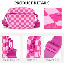 Checkered Crossbody Bag For Women Small Cute Purses  Shoulder Handbags Wide Strap - Rose Red Check - View 5