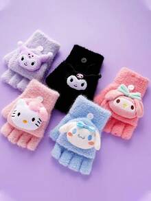 Sanrio 1 Peça Luvas Quentes e Fofas de Desenho Animado Sanrio para Crianças, Luvas Quentinhas e Confortáveis com Parte Superior Reversível, Adequadas para Uso Diário no Outono/Inverno