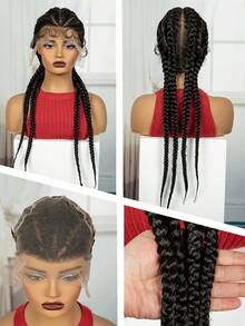 A ANYTIME 女士手工编织假发，合成高马尾蕾丝假发，含婴儿毛发，耐热纤维，轻盈逼真编织，适合派对化妆，日常使用 - 黑色 - 查看 11