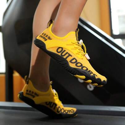 Uniseksowe buty sportowe z nadrukiem w litery, podeszwa z gumy antypoślizgowej z otworem drenażowym, oddychająca, elastyczna cholewka z siateczki do treningu w pomieszczeniach, buty do sportów wodnych na zewnątrz, na plażę, rafę koralową, basen, do aktywności wodnych, wędkowania, surfingu, raftingu