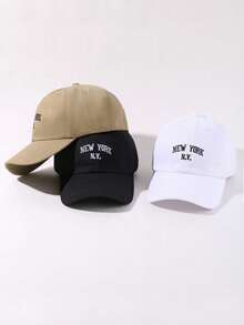3Pcs Solid Color NEWYORK Embroidered Adjustable Baseball Hat,For Spring & Autumn Travel Sun Protection Casual Caps