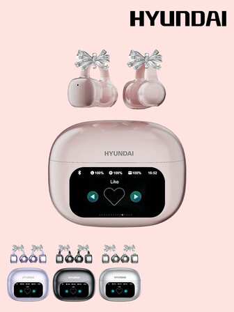  HYUNDAI HY-C02 Fashion Bluetooth Earphones With Bow Earphone Accessory, Clip-On Earbuds, Touch Control Screen, Multifunctional Smart Noise Cancelling, Long Battery Life, High-Quality Music & Gaming, Clear Calls, Comfortable Wear, Open-Ear Wireless Earphones, No Piercing Earrings, Fashionable Accessory, Gift For Women