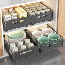 2-Pack Pull-Out Cabinet Organizer, Heavy-Duty Expandable Drawer, Self-Adhesive Cabinet Basket, Spice Rack, Pull-Out Kitchen Drawers, Pull-Out Shelf Organizer For Pantry - 小號 2個 - 查看 6