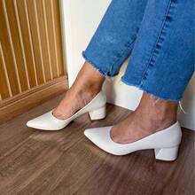 Women's Pumps 5cm Block Heel Comfortable Elegant Work Milithy Shoes - White - View 4